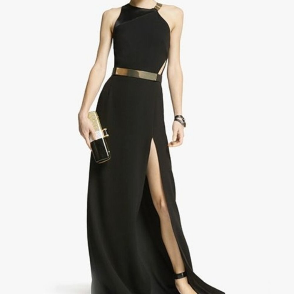 Halston Heritage Black Gown with Gold Collar and Belt *BELT INCLUDED*
